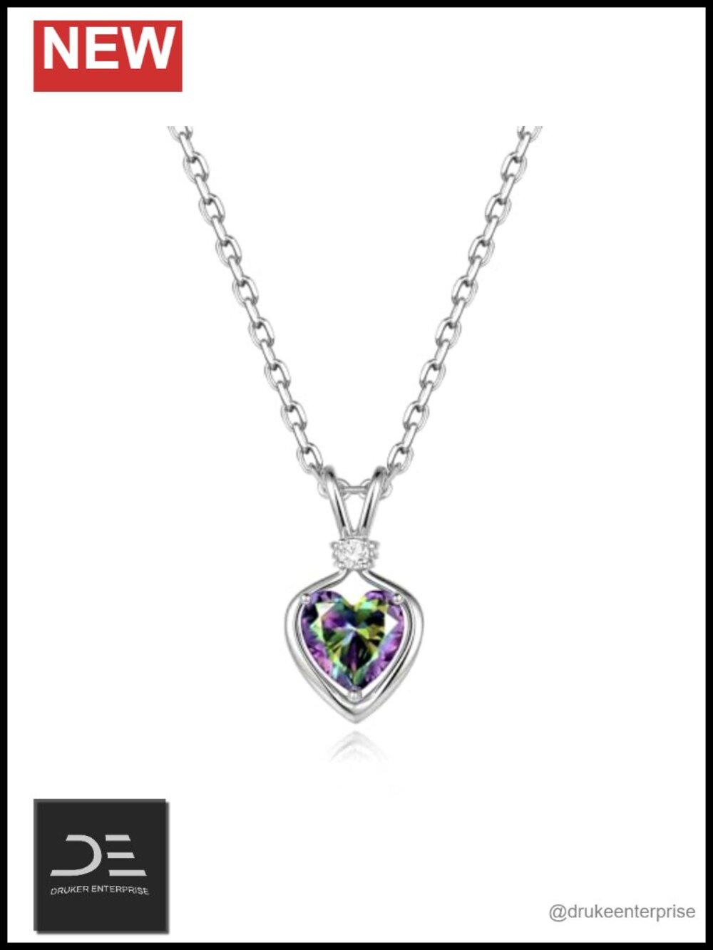 14K Solid White Gold Heart Alexandrite Pendant Necklace with Lab-grown Diamond
